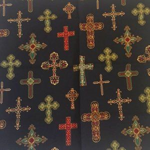 Cloth Napkins Handmade Cross Print Black Set of 4